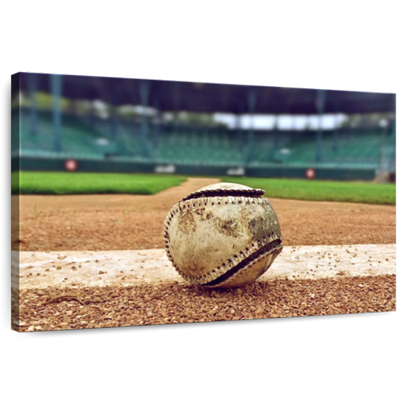Elephant Stock Baseball In Stadium Wall Art - Horizontal Canvas Wall Art - Living Room Wall Decor - Sports Canvas - Brown And Beige Decor - 51" x 34"