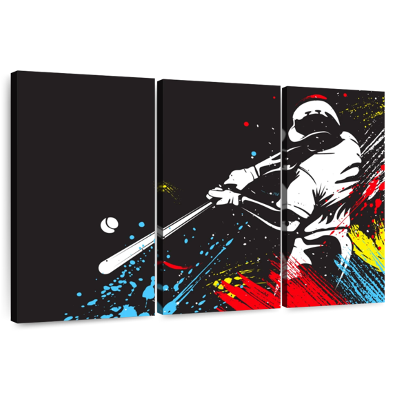 Elephant Stock Baseball Splash Abstract Wall Art - Horizontal Multi Panel Canvas - Living Room Wall Decor - Sports Multi Panel - White And Red Decor - 38" x 24"