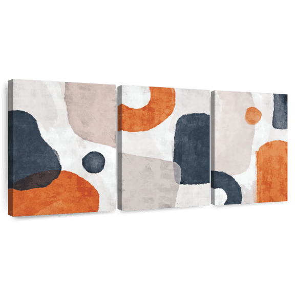 Elephant Stock Basic Abstract Wall Art - Horizontal Multi Panel Canvas - Living Room Wall Decor - Abstract Multi Panel - Beige And Orange Decor - 26" x 12"