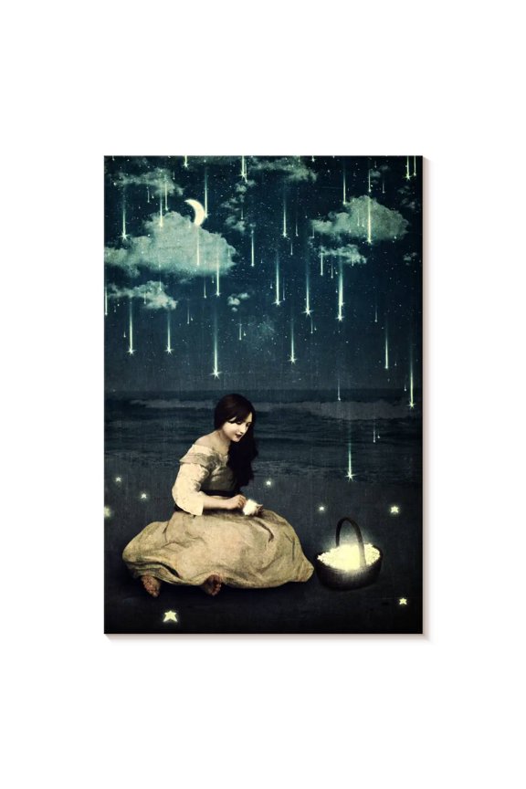 A Basket Of Wishes Wall Art - Vertical Canvas Wall Art - Living Room Wall Decor - Fantasy And Sci-fi Canvas - Blue And Beige Decor By Paula Belle Flores - 8" x 12"