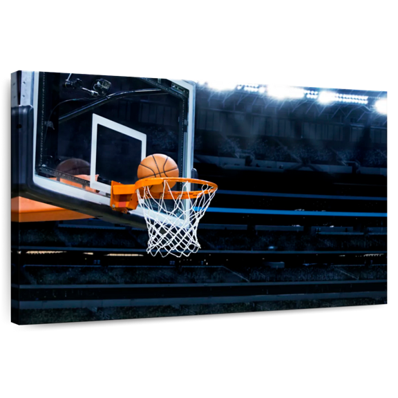 Elephant Stock Basketball Hoop Ball Wall Art - Horizontal Canvas Wall Art - Living Room Wall Decor - Sports Canvas - White And Orange Decor - 12" x 8"