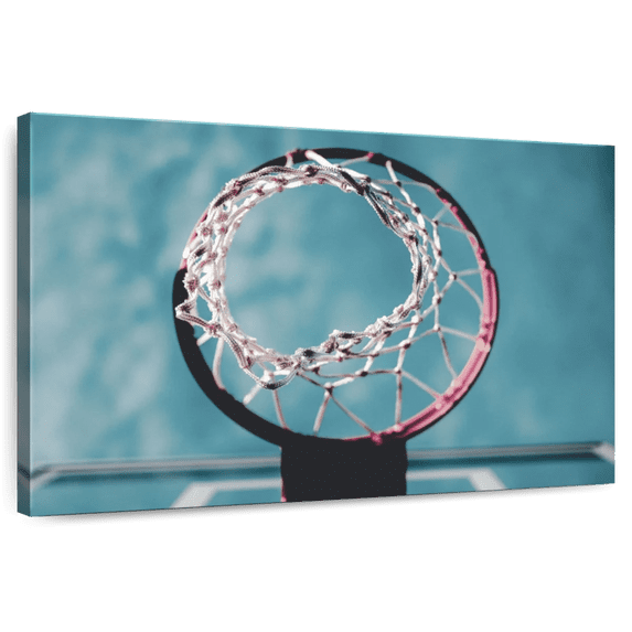 Elephant Stock Basketball Hoop Wall Art - Horizontal Canvas Wall Art - Living Room Wall Decor - Photography Sports Canvas - Blue And Teal Decor - 36" x 24"