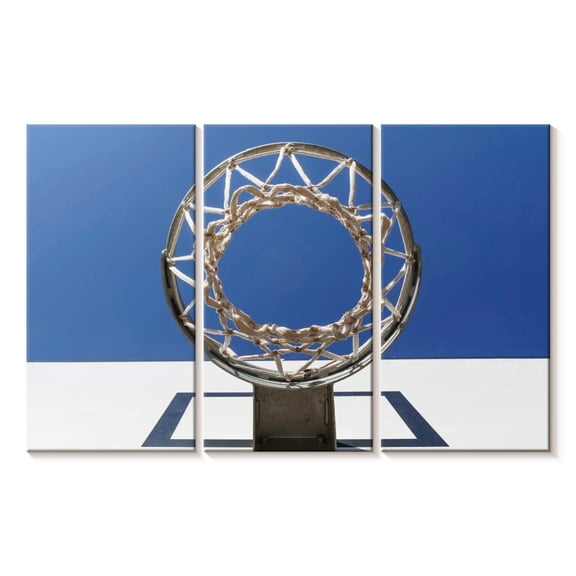 Elephant Stock Under The Basketball Hoop Wall Art - Horizontal Multi Panel Canvas - Living Room Wall Decor - Sports Multi Panel - Gray And White Decor - 33" x 20"