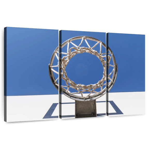 Elephant Stock Under The Basketball Hoop Wall Art - Horizontal Multi Panel Canvas - Living Room Wall Decor - Sports Multi Panel - Gray And White Decor - 74" x 48"