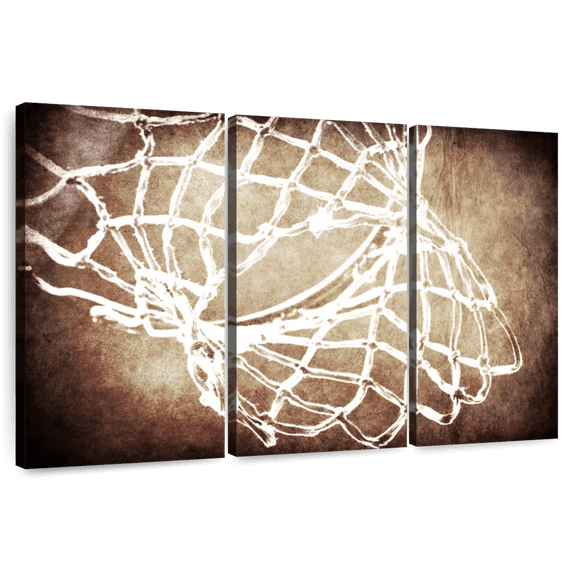 Elephant Stock Basketball Net Wall Art - Horizontal Multi Panel Canvas - Living Room Wall Decor - Sports Multi Panel - Gray And Brown Decor - 74" x 48"