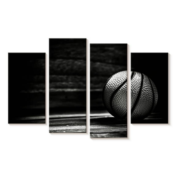 Elephant Stock Basketball Wall Art - Horizontal Multi Panel Canvas - Living Room Wall Decor - Sports Multi Panel - Black And Gray Decor - 24" x 14"