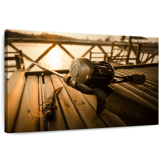 Elephant Stock Bass Fishing Set Wall Art - Horizontal Canvas Wall Art - Living Room Wall Decor - Hobbies And Lifestyle Canvas - Beige And Brown Decor - 48" x 32"