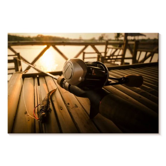 Elephant Stock Bass Fishing Set Wall Art - Horizontal Canvas Wall Art - Living Room Wall Decor - Hobbies And Lifestyle Canvas - Beige And Brown Decor - 48" x 32"