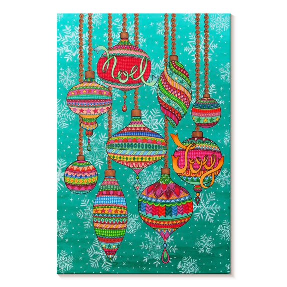 Elephant Stock Baubles In The Snow Wall Art - Vertical Canvas Wall Art - Living Room Wall Decor - Holiday Canvas - Turquoise And Red Decor By Hello Angel - 30" x 45"