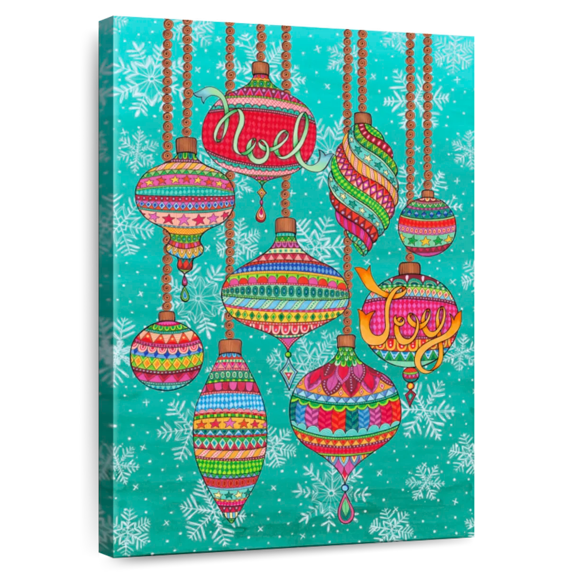 Elephant Stock Baubles In The Snow Wall Art - Vertical Canvas Wall Art - Living Room Wall Decor - Holiday Canvas - Turquoise And Red Decor By Hello Angel - 30" x 45"