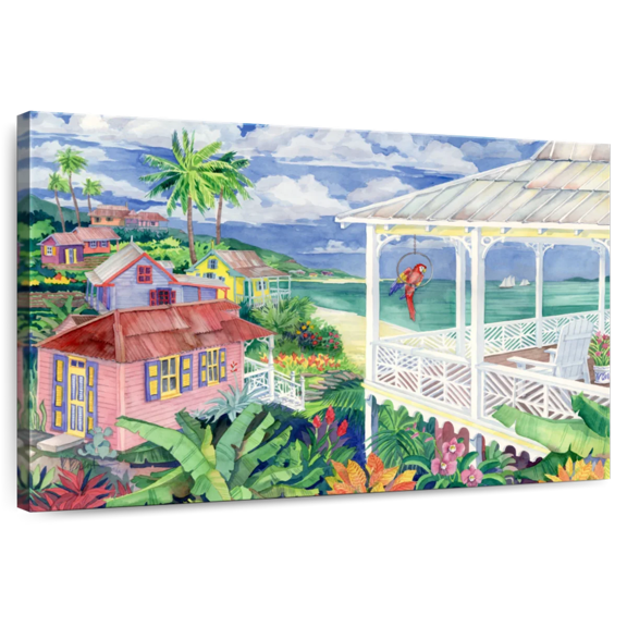 Elephant Stock Bay Caribe Wall Art - Horizontal Canvas Wall Art - Living Room Wall Decor - Beach Canvas - Yellow And Teal Decor By Paul Brent - 12" x 8"