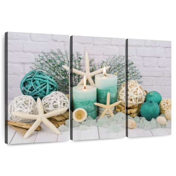 Elephant Stock Beach Concept Spa Wall Art - Horizontal Multi Panel Canvas - Spa Wall Decor - Wellness Multi Panel - Teal And Blue Decor - 33" x 20"