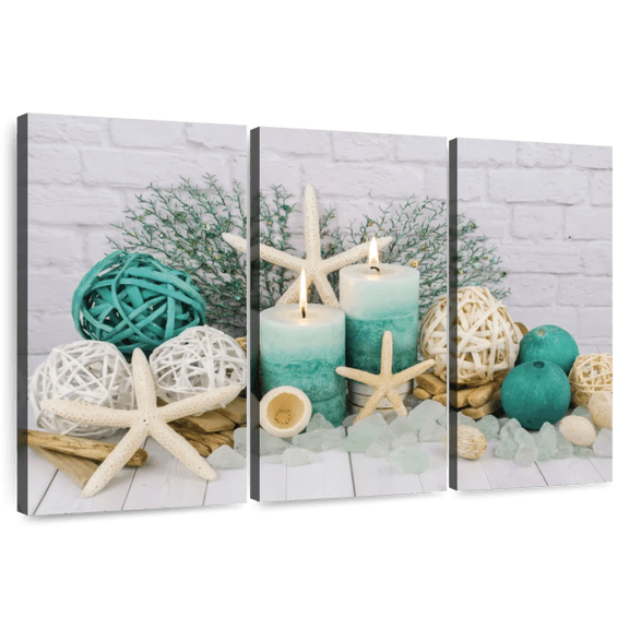 Elephant Stock Beach Concept Spa Wall Art - Horizontal Multi Panel Canvas - Spa Wall Decor - Wellness Multi Panel - Teal And Blue Decor - 57" x 36"