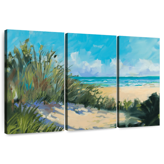 Elephant Stock Beach Dunes Wall Art - Horizontal Multi Panel Canvas - Living Room Wall Decor - Beach Multi Panel - Turquoise And Blue Decor By Jane Slivka - 33" x 20"