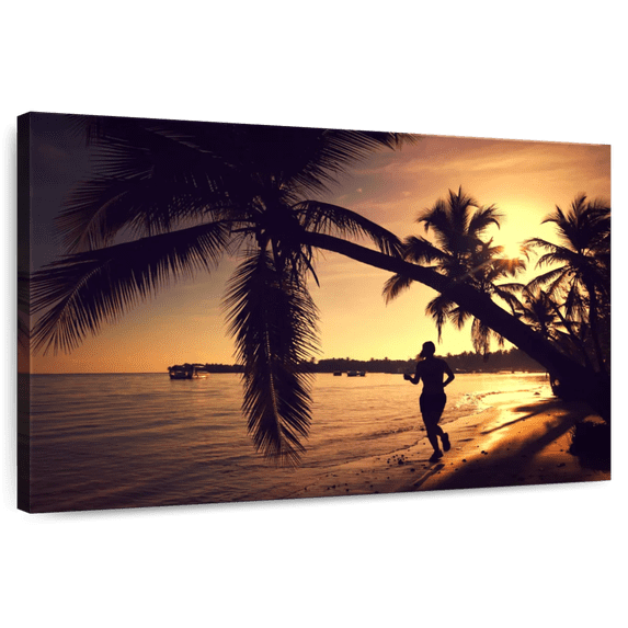 Elephant Stock Beach Jog At Punta Cana Wall Art - Horizontal Canvas Wall Art - Living Room Wall Decor - Beach Canvas - Brown And Orange Decor - 51" x 34"