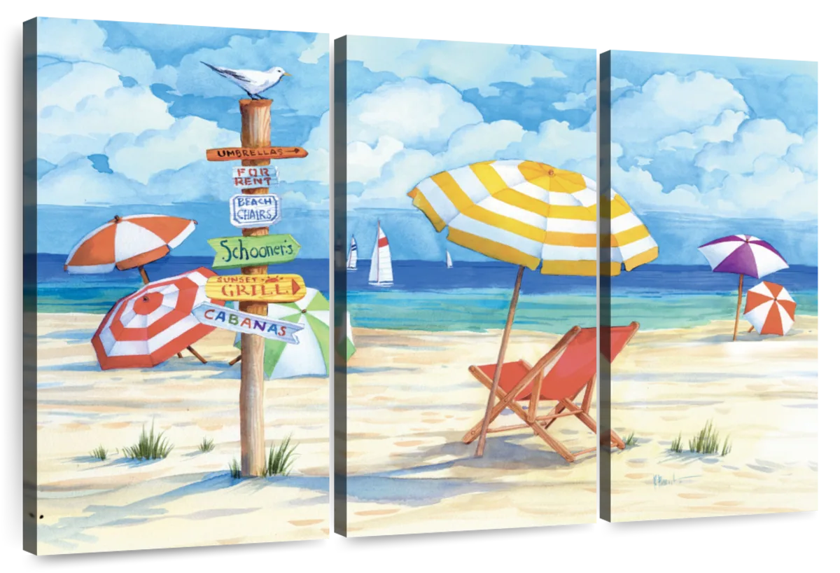 Elephant Stock Beach Signs Umbrellas Wall Art - Horizontal Multi Panel ...