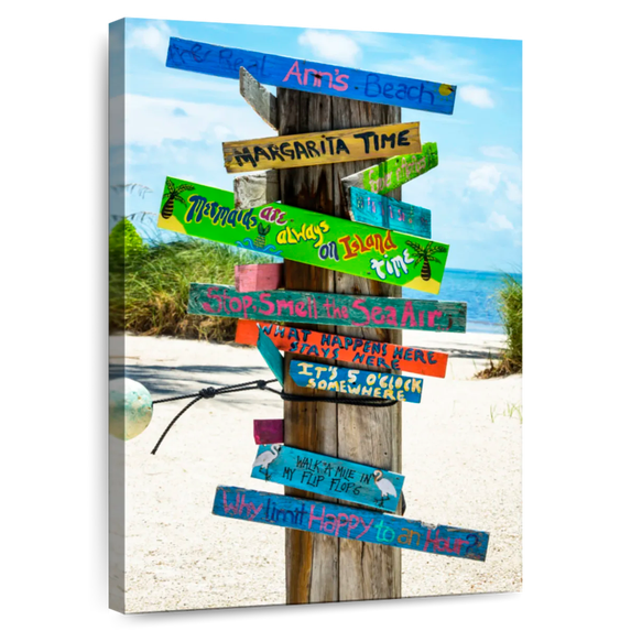 Elephant Stock Beach Signs Wall Art - Vertical Canvas Wall Art - Living Room Wall Decor - Places Canvas - Beige And Blue Decor By Philippe Hugonnard - 8" x 12"