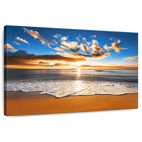 Elephant Stock Beach Sunrise Scene Wall Art - Horizontal Canvas Wall Art - Living Room Wall Decor - Beach Canvas - Brown And Gray Decor - 39" x 26"