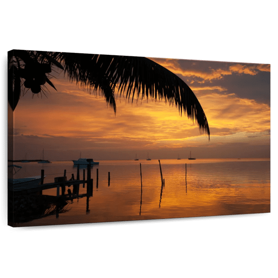Elephant Stock Beach Sunset In Belize Wall Art - Horizontal Canvas Wall Art - Living Room Wall Decor - Beach Canvas - Orange And Brown Decor - 39" x 26"
