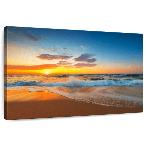 Elephant Stock Beach Sunset Sky Wall Art - Horizontal Canvas Wall Art - Living Room Wall Decor - Beach Canvas - Teal And Gray Decor - 39" x 26"