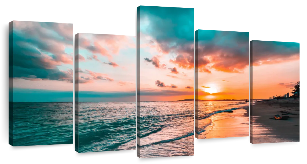 Elephant Stock Beach With Sunset Wall Art - Horizontal Multi Panel ...