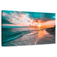 thumbnail image 1 of Elephant Stock Beach With Sunset Wall Art - Horizontal Canvas Wall Art - Living Room Wall Decor - Beach Canvas - Orange And Teal Decor - 36" x 24", 1 of 8