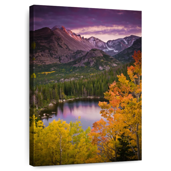 Elephant Stock Bear Lake Fall Sunset Wall Art - Vertical Canvas Wall Art - Living Room Wall Decor - Nature Canvas - Blue And Purple Decor - 16" x 24"