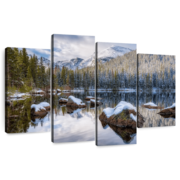 Elephant Stock - Bear Lake Holiday Wall Art - Horizontal Multi Panel - 4 Piece Living Room Wall Decor - Photography Nature Canvas Print - Brown and Blue Decor by Darren White Photography - 84" x 54"
