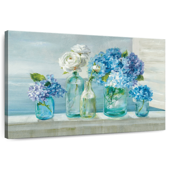 Elephant Stock A Beautiful Day At The Beach Wall Art - Horizontal Canvas Wall Art - Bedroom Wall Decor - Floral And Botanical Canvas - Turquoise And Green Decor By Danhui Nai - 24" x 16"