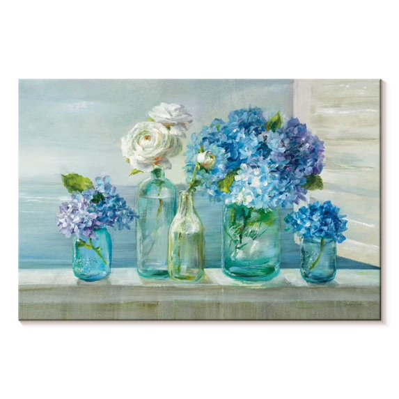 Elephant Stock A Beautiful Day At The Beach Wall Art - Horizontal Canvas Wall Art - Bedroom Wall Decor - Floral And Botanical Canvas - Turquoise And Green Decor By Danhui Nai - 51" x 34"