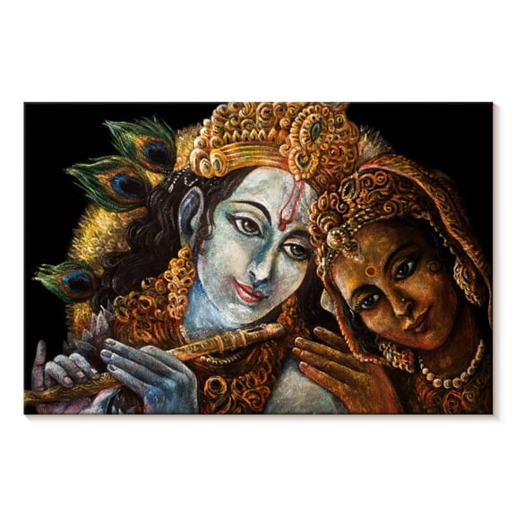 Elephant Stock Beautiful Radha Krishna Wall Art - Horizontal Canvas Wall Art - Living Room Wall Decor - Religion And Spirituality Canvas - Black And Gold Decor - 12" x 8"