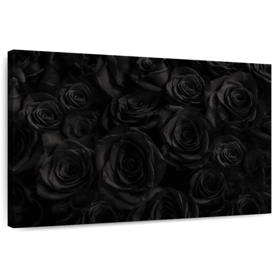 Elephant Stock Bed Of Black Roses Wall Art - Horizontal Canvas Wall Art - Living Room Wall Decor - Floral And Botanical Canvas - Black And Decor - 12" x 8"