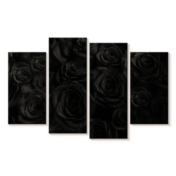 Elephant Stock Bed Of Black Roses Wall Art - Horizontal Multi Panel Canvas - Living Room Wall Decor - Floral And Botanical Multi Panel - Black And Decor - 30" x 18"