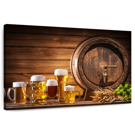 Elephant Stock Beer Barrel Wall Art - Horizontal Canvas Wall Art - Living Room Wall Decor - Food And Drink Canvas - Brown And Orange Decor - 45" x 30"