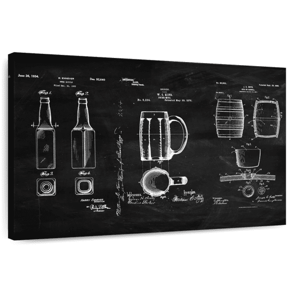 Elephant Stock Beer Compilation Bw Patent Wall Art - Horizontal Canvas Wall Art - Living Room Wall Decor - Food And Drink Canvas - Black And White Decor - 48" x 32"