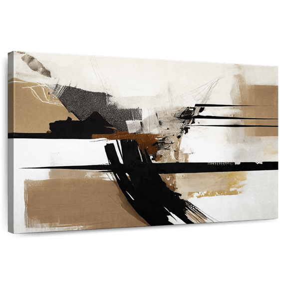 Elephant Stock Beige Chaotic Streaks I Wall Art - Horizontal Canvas Wall Art - Living Room Wall Decor - Abstract Canvas - Black And White Decor - 36" x 24"