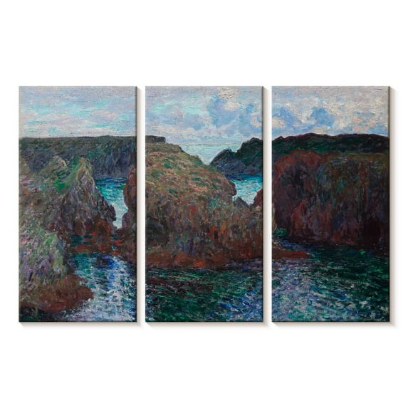 Elephant Stock Belle-ile Rocks At Port-goulphar 1886 Wall Art - Horizontal Multi Panel Canvas - Living Room Wall Decor - Beach Multi Panel - Gray And Red Decor By Claude Monet - 23" x 14"