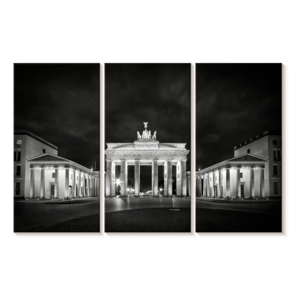 Elephant Stock Berlin Brandenburg Gate Wall Art - Horizontal Multi Panel Canvas - Living Room Wall Decor - Places Multi Panel - Black And White Decor By Melanie Viola - 57" x 36"