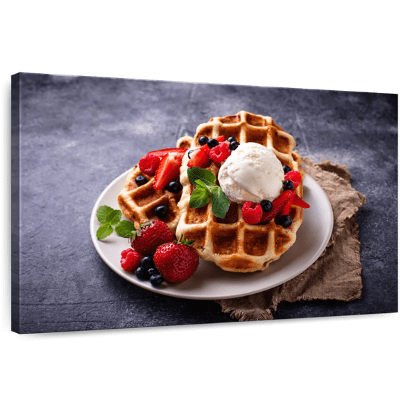 Elephant Stock Berry Belgian Waffles Wall Art - Horizontal Canvas Wall Art - Dining Room Wall Decor - Food And Drink Canvas - Gray And Red Decor - 36" x 24"