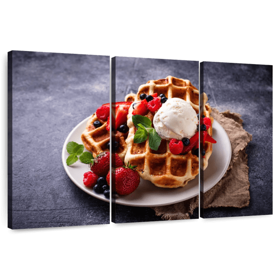 Elephant Stock Berry Belgian Waffles Wall Art - Horizontal Multi Panel Canvas - Kitchen Wall Decor - Food And Drink Multi Panel - Gray And Red Decor - 74" x 48"