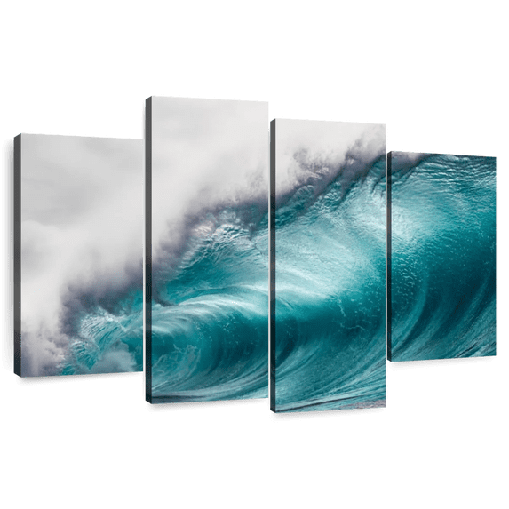 Elephant Stock Big Blue Ocean Wave Wall Art - Horizontal Multi Panel Canvas - Living Room Wall Decor - Beach Multi Panel - Teal And Blue Decor - 43" x 27"