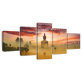 thumbnail image 1 of Elephant Stock Big Buddha At Sunrise Wall Art - Horizontal Multi Panel Canvas - 5 Pieceliving Room Wall Decor - Photography Religion And Spirituality Multi Panel - Purple And Orange Decor - 74" x 34", 1 of 8