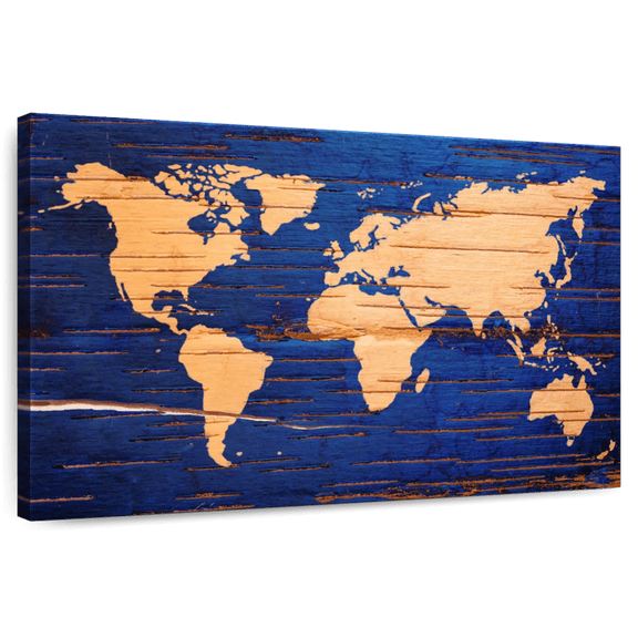 Elephant Stock Birch Cork World Map Wall Art - Horizontal Canvas Wall Art - Living Room Wall Decor - Map Canvas - Orange And Brown Decor - 36" x 24"