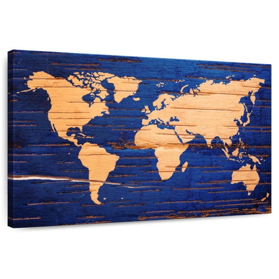 Elephant Stock Birch Cork World Map Wall Art - Horizontal Canvas Wall Art - Living Room Wall Decor - Map Canvas - Orange And Brown Decor - 51" x 34"