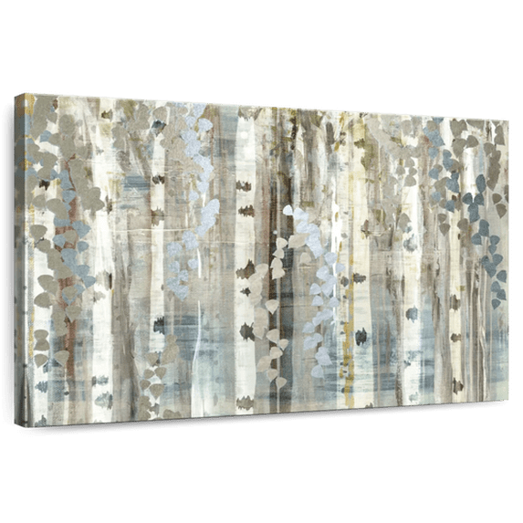 Elephant Stock Birch Wood Meadow Wall Art - Horizontal Canvas Wall Art - Living Room Wall Decor - Abstract Canvas - Beige And White Decor By Susan Jill - 39" x 26"