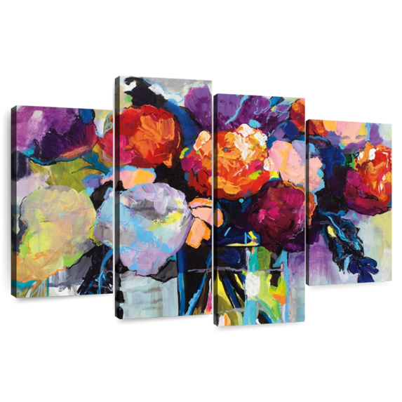 Elephant Stock Birthday Celebration Wall Art - Horizontal Multi Panel Canvas - Living Room Wall Decor - Floral And Botanical Multi Panel - Purple And Red Decor By Jeanette Vertentes - 75" x 48"