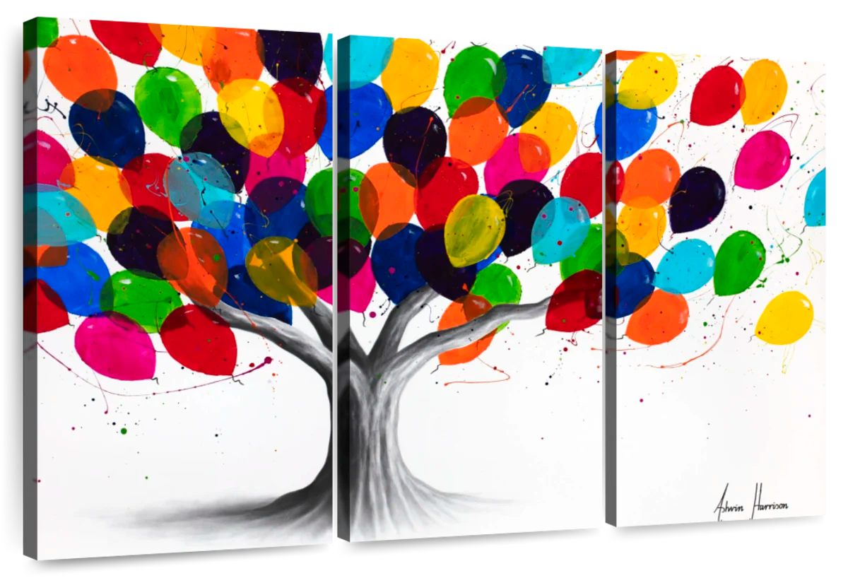 Elephant Stock Birthday Tree Wall Art - Horizontal Multi Panel Canvas ...