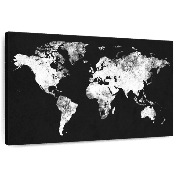Elephant Stock Black And White Map Wall Art - Horizontal Canvas Wall Art - Living Room Wall Decor - Map Canvas - Black And White Decor - 51" x 34"
