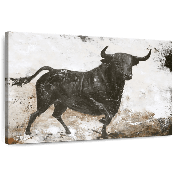 Elephant Stock Black Bull Wall Art - Horizontal Canvas Wall Art - Living Room Wall Decor - Animal Canvas - Brown And Gray Decor By Design Fabrikken - 12" x 8"