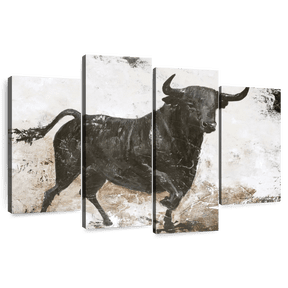 Elephant Stock Black Bull Wall Art - Horizontal Multi Panel Canvas - Living Room Wall Decor - Animal Multi Panel - Brown And Gray Decor By Design Fabrikken - 36" x 22"